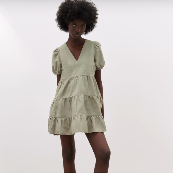 Zara Green Linen Dress - Picture 1 of 5